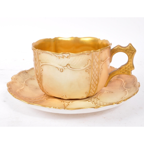 83 - Royal Worcester - late 19th early 20th century porcelain china cup and saucer. Gilt saucer with furt... 