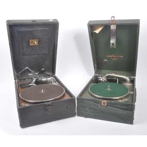 416 - Two vintage 20th century gramophone record player. With windup movement boxed. HMV and Columbia exam... 