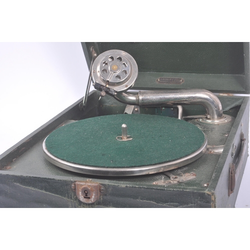 416 - Two vintage 20th century gramophone record player. With windup movement boxed. HMV and Columbia exam... 