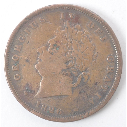 546 - An 1826 George IV British copper half penny coin. Featuring the bust of George IV to the obverse, wh... 