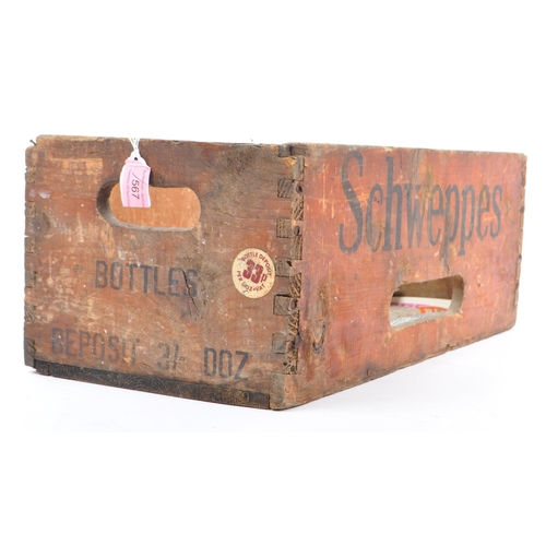 567 - A 20th century vintage Schwepps soda wooden crate with 'Schwepps' written across the front. Measurin... 