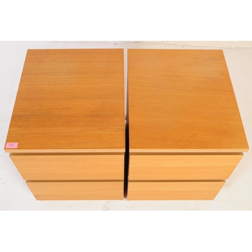 577 - IKEA - Malm - A pair of late 20th century beech veneer wood bedside chest of drawers. The bedsides r... 