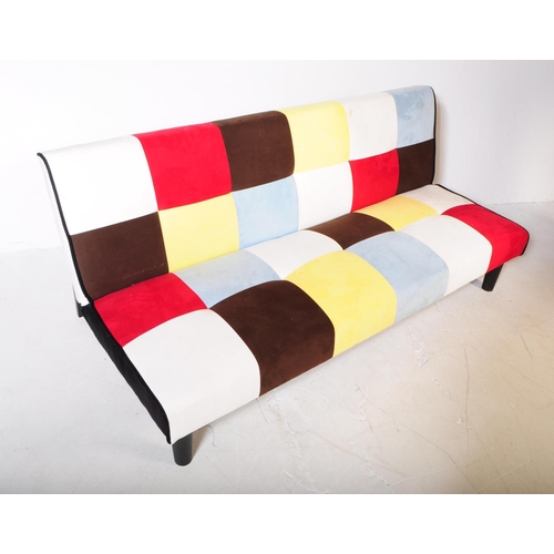 608 - A contemporary fold down klik klak sofa bed / sofa settee. Of patch work design with colour blocks. ... 