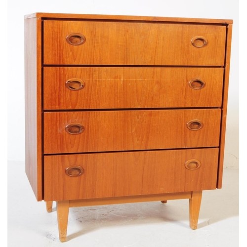 617 - British Modern Design - A mid 20th century teak wood chest of drawers. The chest of drawers raised o... 