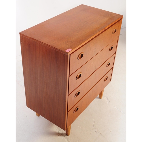 617 - British Modern Design - A mid 20th century teak wood chest of drawers. The chest of drawers raised o... 