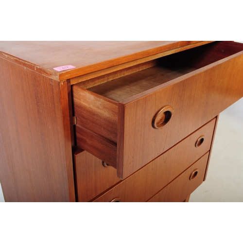 617 - British Modern Design - A mid 20th century teak wood chest of drawers. The chest of drawers raised o... 