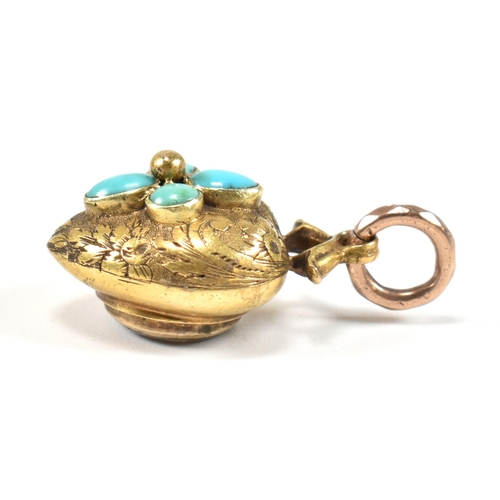 10 - A 19th century 15ct gold and turquoise heart locket pendant. The Georgian pendant set with turquoise... 