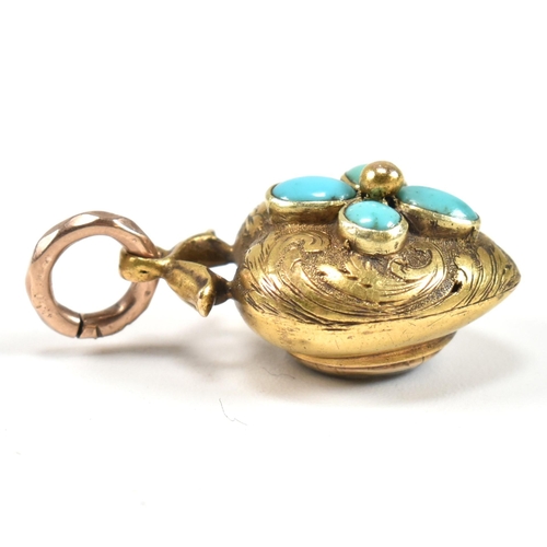 10 - A 19th century 15ct gold and turquoise heart locket pendant. The Georgian pendant set with turquoise... 