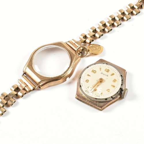 107 - A 1960s hallmarked 9ct gold cased Avia wristwatch. The watch having a rolled gold strap with a hallm... 