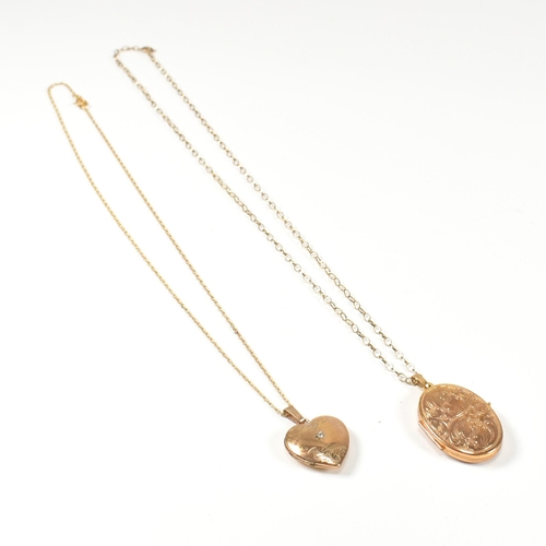 108 - Two hallmarked 9ct gold locket pendant necklaces. The locket necklaces to include a hallmarked 9ct g... 