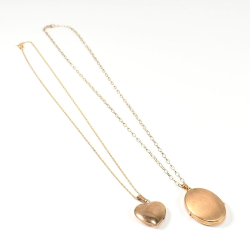 108 - Two hallmarked 9ct gold locket pendant necklaces. The locket necklaces to include a hallmarked 9ct g... 