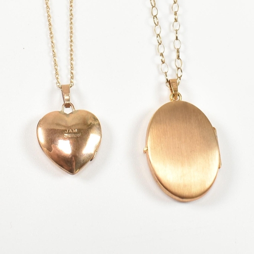 108 - Two hallmarked 9ct gold locket pendant necklaces. The locket necklaces to include a hallmarked 9ct g... 