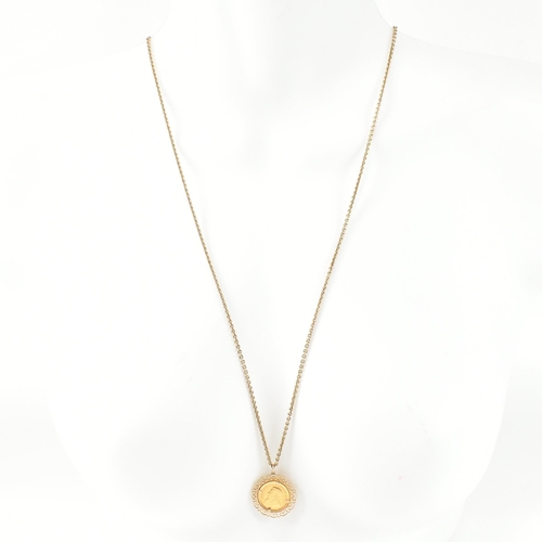 109 - A hallmarked 9ct gold mounted 1/10 OZ  Krugerrand 1980 mounted pendant necklace. The necklace strung... 