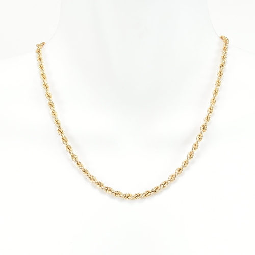 135 - A hallmarked 9ct gold rope chain necklace. The gold necklace hallmarked for Sheffield together with ... 