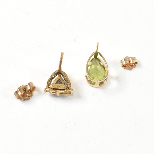 173 - Two pairs of 9ct gold and gem set stud earrings. The earrings to include a pair of 9ct gold, trillio... 