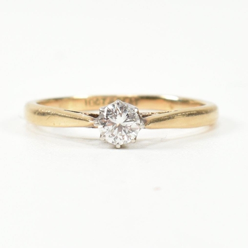 174 - An 18ct gold and diamond solitaire ring. The ring set with a single eight claw set round brilliant c... 