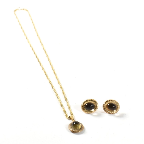 180 - A 9ct gold and paste pendant necklace and earring set. The lot to include a hallmarked 9ct gold twis... 