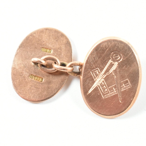 184 - A pair of early 20th century 9ct gold Masonic cufflinks. The chain style cufflinks having canted ova... 