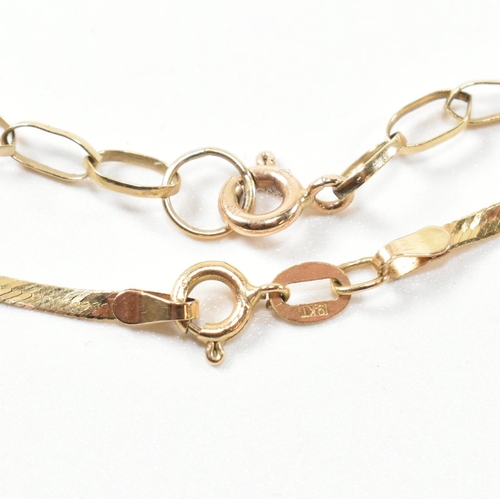 188 - A pair of 9ct gold snake chain bow earrings and two 9ct gold bracelets. The lot to include a pair of... 