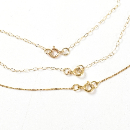 192 - Three 9ct gold, diamond and gem set chain necklaces. The gold necklaces to include a 9ct gold pendan... 