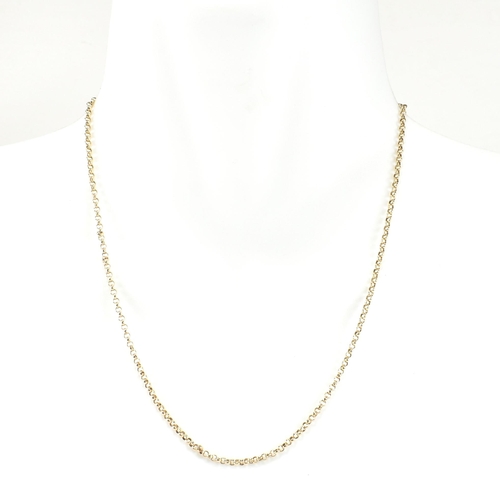 223 - An Italian hallmarked 9ct gold belcher chain necklace. The necklace hallmarked for Birmingham togeth... 