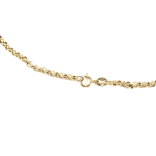 223 - An Italian hallmarked 9ct gold belcher chain necklace. The necklace hallmarked for Birmingham togeth... 