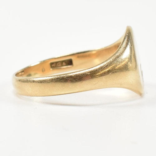 226 - A hallmarked 9ct gold and CZ signet ring. The 9ct gold signet ring having an oval face set to the to... 