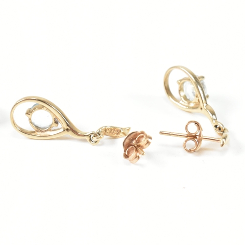 227 - Two pairs of 9ct gold and gem set pendant earrings. The earrings to include a pair of 9ct gold penda... 