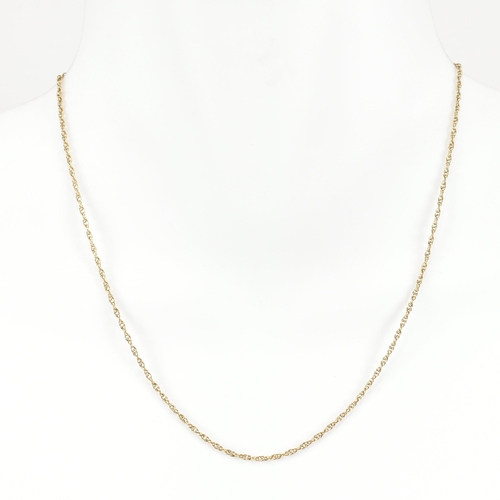 242 - A 9ct gold Singapore chain necklace. The 9ct gold necklace having double links to spring ring clasp.... 