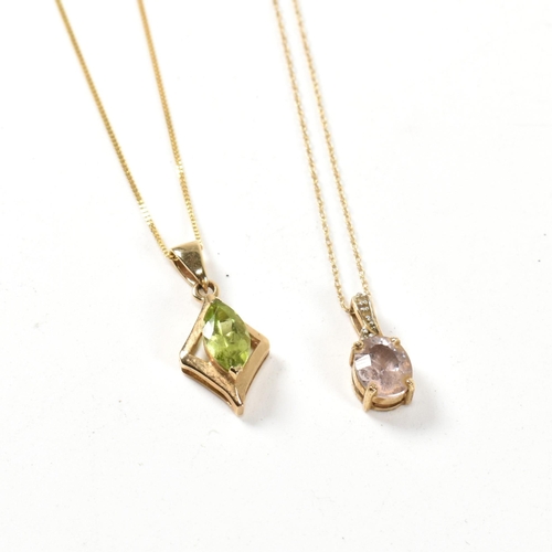 244 - Two 9ct gold and gem set necklaces. The necklaces to include a 9ct gold ametrine and diamond pendant... 