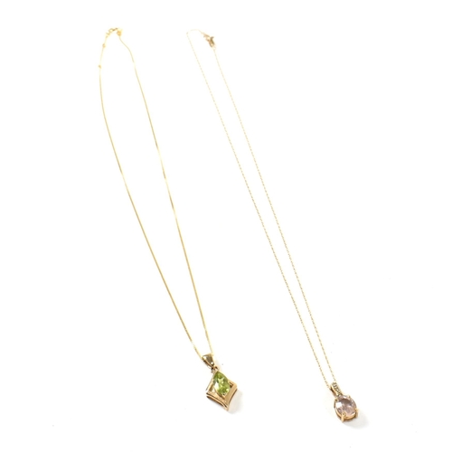 244 - Two 9ct gold and gem set necklaces. The necklaces to include a 9ct gold ametrine and diamond pendant... 