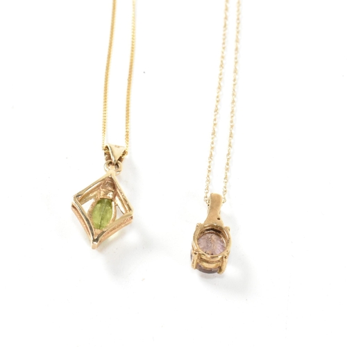 244 - Two 9ct gold and gem set necklaces. The necklaces to include a 9ct gold ametrine and diamond pendant... 