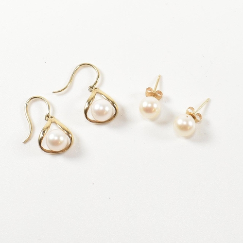 245 - Two pairs of gold and cultured pearl earrings. The earrings to include a pair of 14ct gold and cultu... 