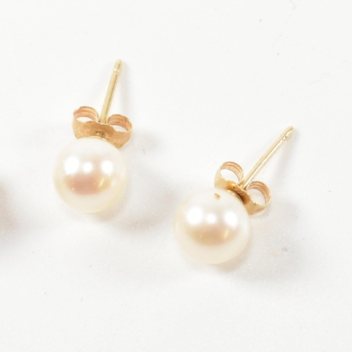 245 - Two pairs of gold and cultured pearl earrings. The earrings to include a pair of 14ct gold and cultu... 