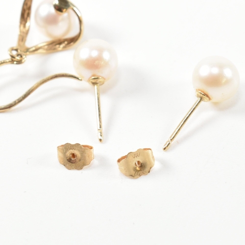 245 - Two pairs of gold and cultured pearl earrings. The earrings to include a pair of 14ct gold and cultu... 