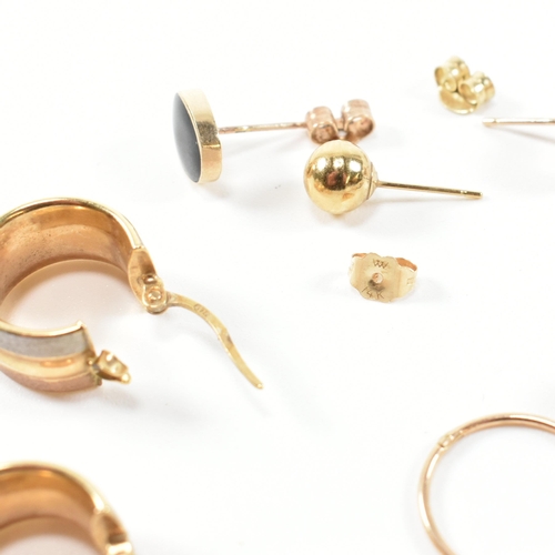 258 - A collection of 9ct gold hoop and stud earrings. The earrings to include a pair of 9ct gold three to... 