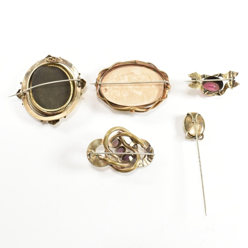 262 - A collection of 19th century brooch pins. The brooches to include enamelled panel depicting maiden a... 