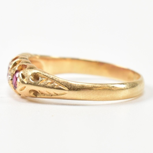 272 - An early 20th century hallmarked 18ct gold, ruby and diamond gypsy ring. The ring having a central o... 