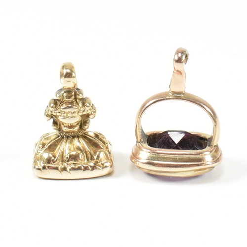 275 - Two 9ct gold and gem set seal fob pendants. The lot to include a 9ct gold seal fob pendant set with ... 