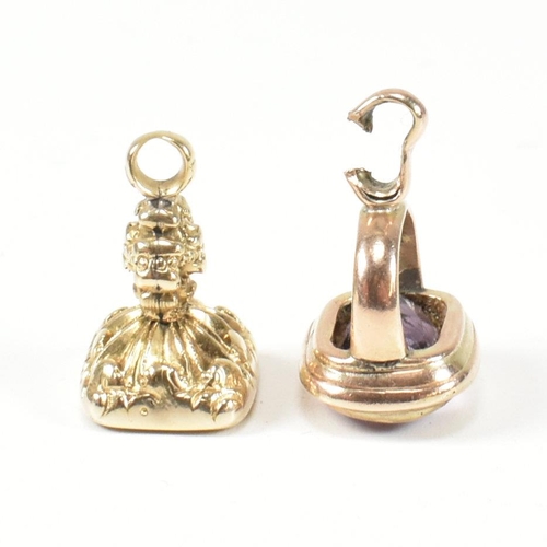 275 - Two 9ct gold and gem set seal fob pendants. The lot to include a 9ct gold seal fob pendant set with ... 