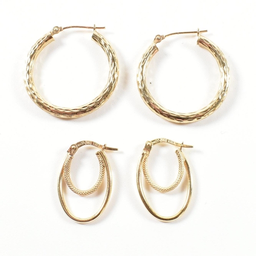 277 - Two pairs of 9ct gold hoop earrings. The earrings to include a pair of 9ct gold textured machine tur... 