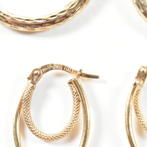 277 - Two pairs of 9ct gold hoop earrings. The earrings to include a pair of 9ct gold textured machine tur... 