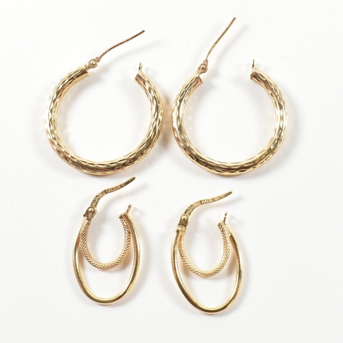 277 - Two pairs of 9ct gold hoop earrings. The earrings to include a pair of 9ct gold textured machine tur... 