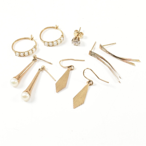 281 - A collection of 9ct gold and gem set earrings. The earrings to include a pair of 9ct gold and opal h... 