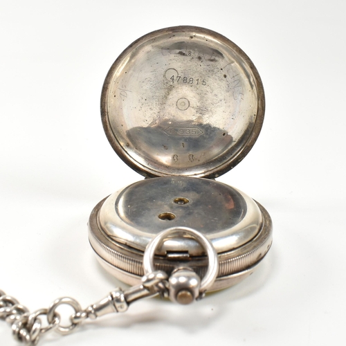 282 - A J.G. Graves pocket watch on a silver albert chain and a silver Waltham pocket watch. The watches t... 