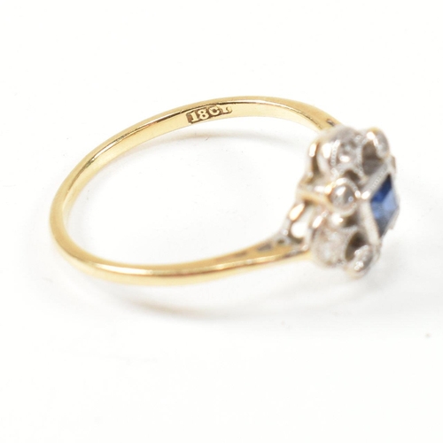 29 - A 1920S 18ct gold sapphire and diamond cluster ring. The ring set with a central sapphire with singl... 