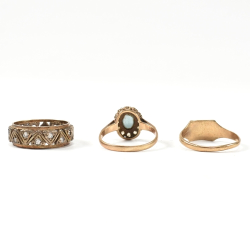 291 - Two hallmarked 9ct gold rings and a gold on silver ring. The rings to include a hallmarked 9ct gold ... 