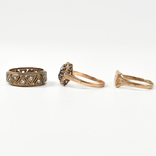 291 - Two hallmarked 9ct gold rings and a gold on silver ring. The rings to include a hallmarked 9ct gold ... 