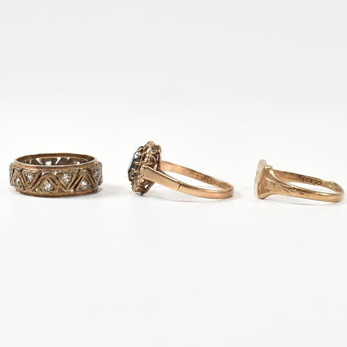 291 - Two hallmarked 9ct gold rings and a gold on silver ring. The rings to include a hallmarked 9ct gold ... 