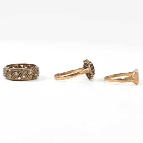 291 - Two hallmarked 9ct gold rings and a gold on silver ring. The rings to include a hallmarked 9ct gold ... 